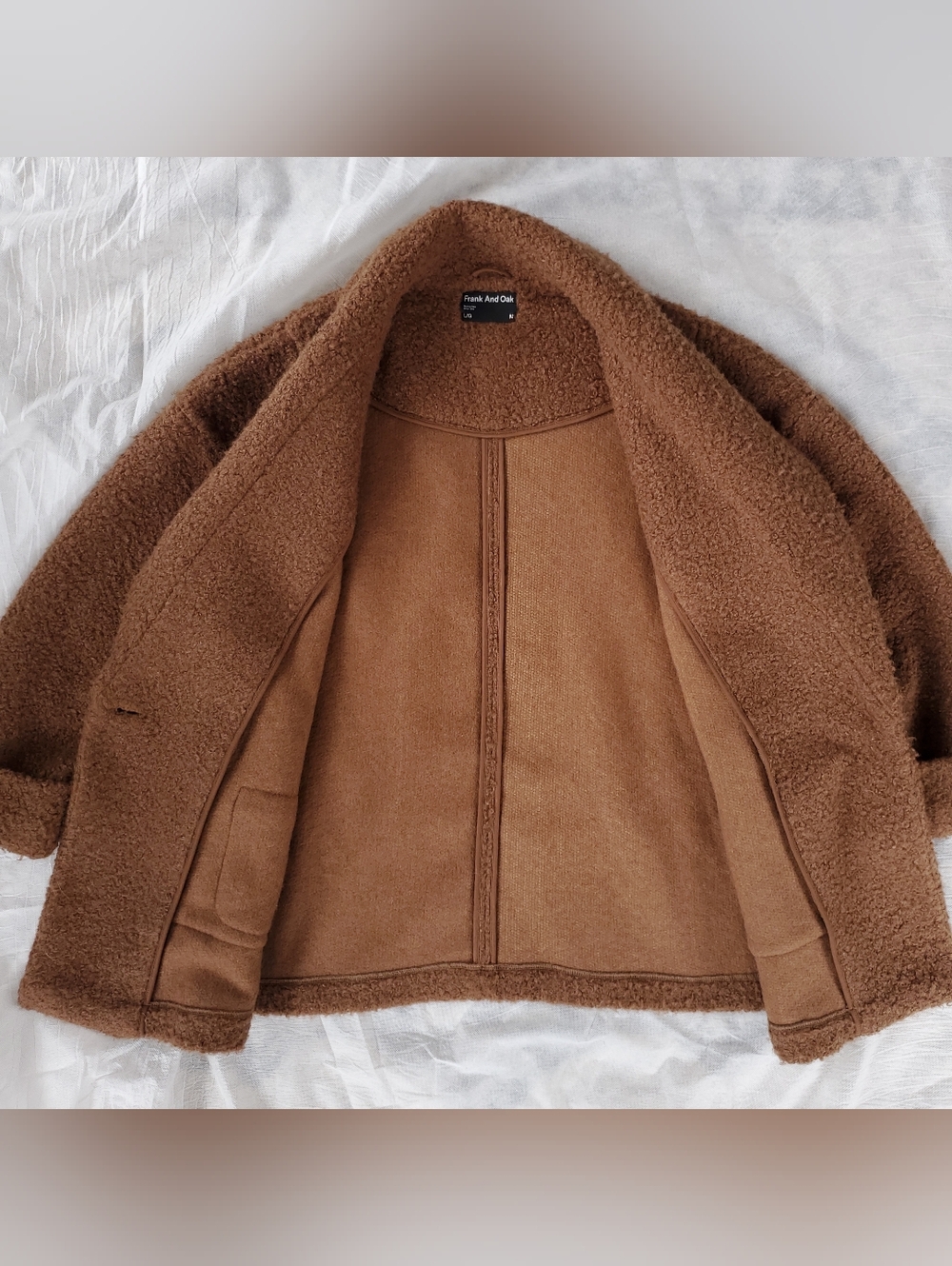 Frank & Oak Oversized Brown Teddy Coat | Large - Picture 3 of 8
